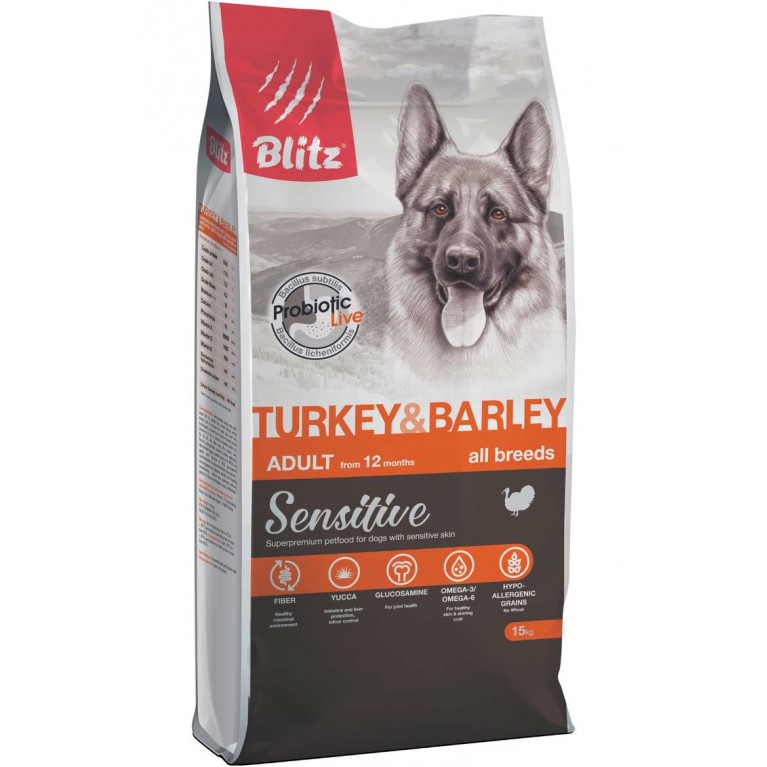 BLitz Sensitive Turkey & Barley Adult Dog All Breeds Сухой корм для взрослых собак всех пород с индейкой и ячменем