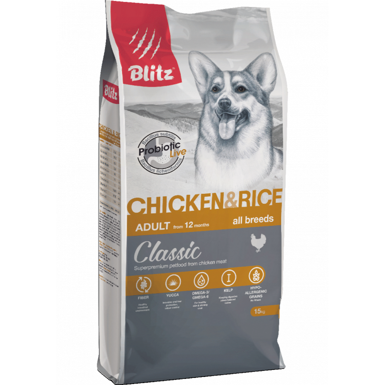 Blitz Classic Chicken & Rice Adult Dog All Breeds Сухой корм для собак всех пород с курицей и рисом