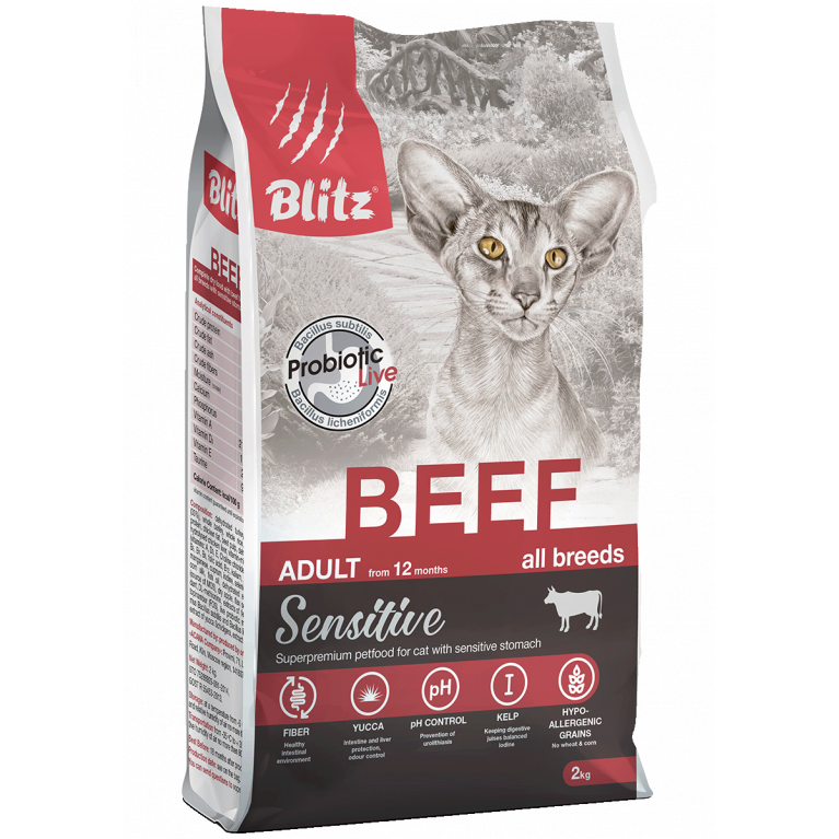 Blitz Sensitive Beef Adult Cats All Breeds Сухой корм для взрослых кошек с говядиной 