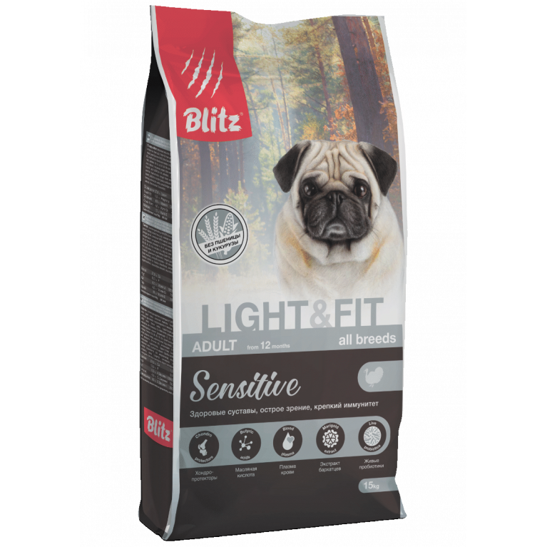 Blitz Sensitive Light Adult Dog All Breeds Сухой корм для собак всех пород с лишним весом