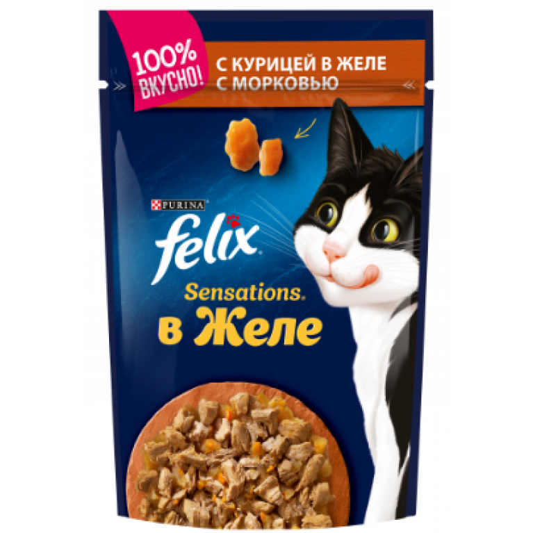 FELIX Sensations Консервы для кошек с курицей в желе с морковью, 75г