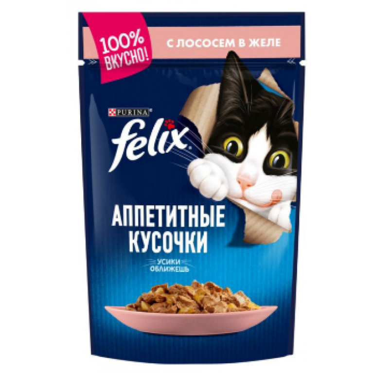 FELIX Влажный корм Аппетитные кусочки для взрослых кошек, с лососем в желе 75г