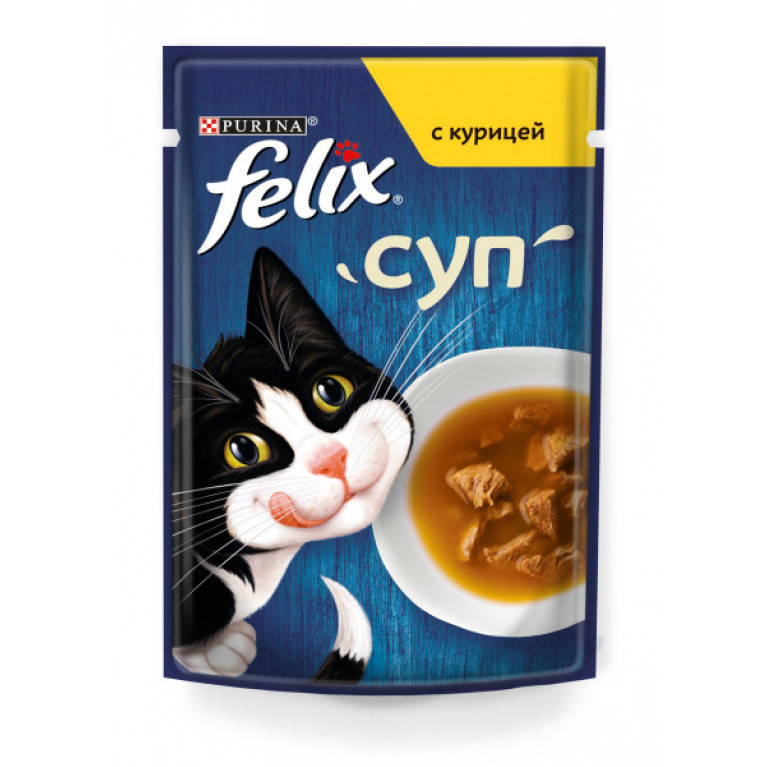 FELIX Влажный корм для взрослых кошек, суп с курицей 48г