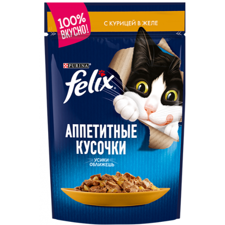 FELIX Влажный корм Аппетитные кусочки для взрослых кошек, с курицей в желе 75г