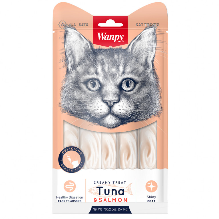 Wanpy Cat Лакомство для кошек «нежное пюре» из тунца и лосося 14г