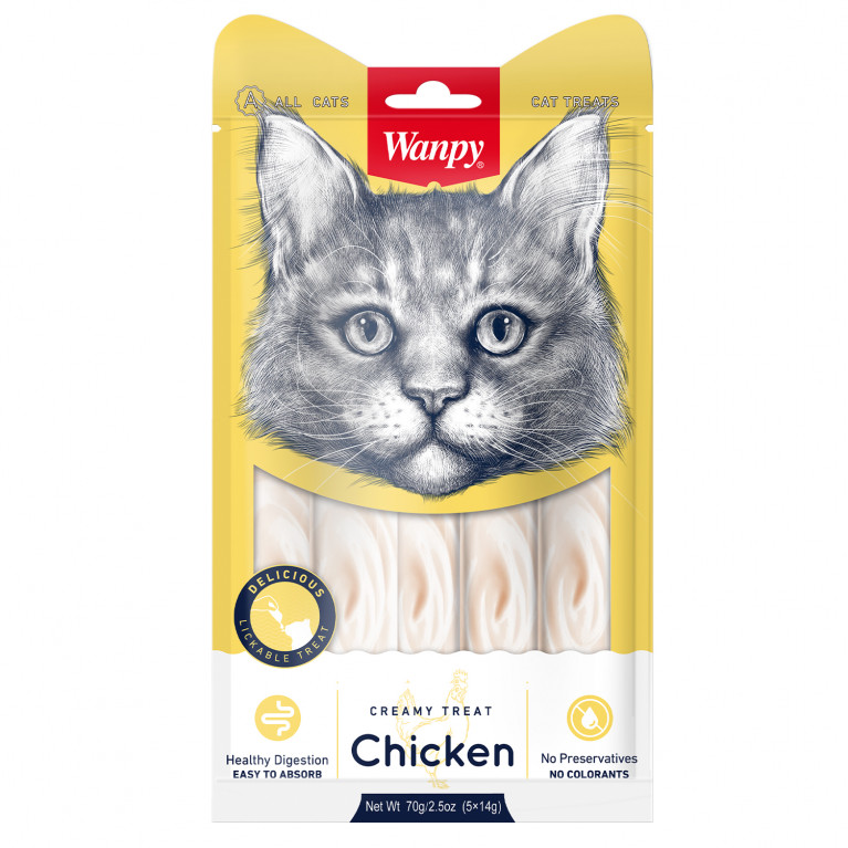 Wanpy Cat Лакомство для кошек «нежное пюре» из курицы 14г
