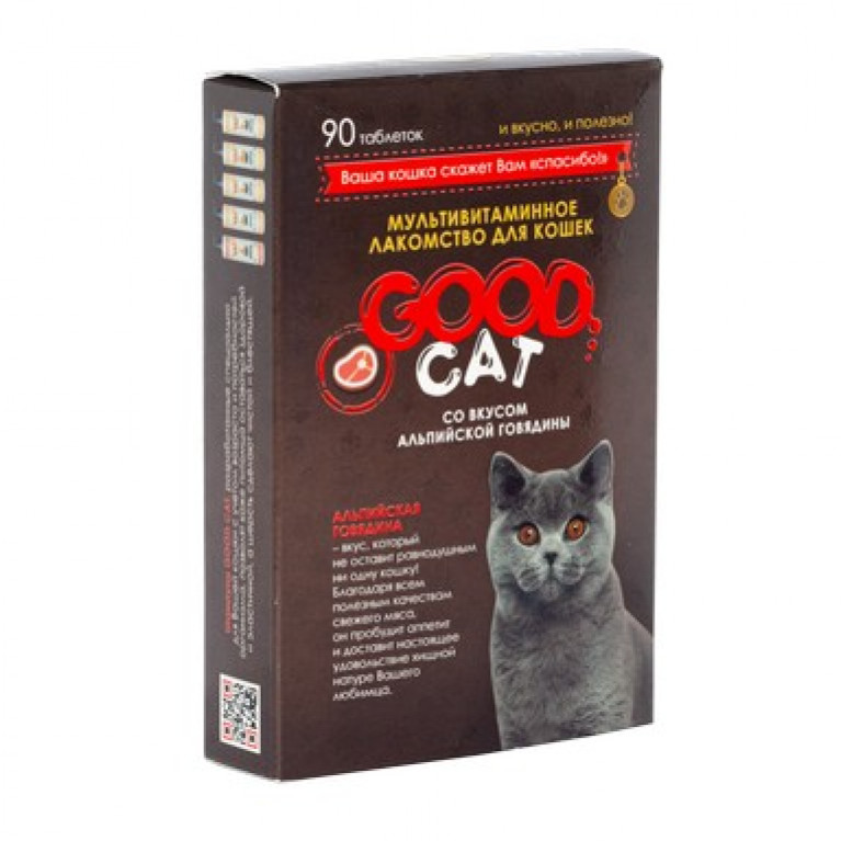 GOOD CAT Мультивитаминное лакомство для Кошек со вкусом "АЛЬПИЙСКОЙ ГОВЯДИНЫ" 90 таблеток
