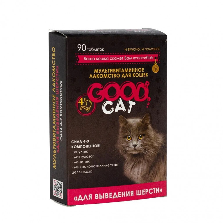 GOOD CAT Мультивитаминное лакомство для Кошек "ВЫВЕДЕНИЕ ШЕРСТИ" 90 таблеток