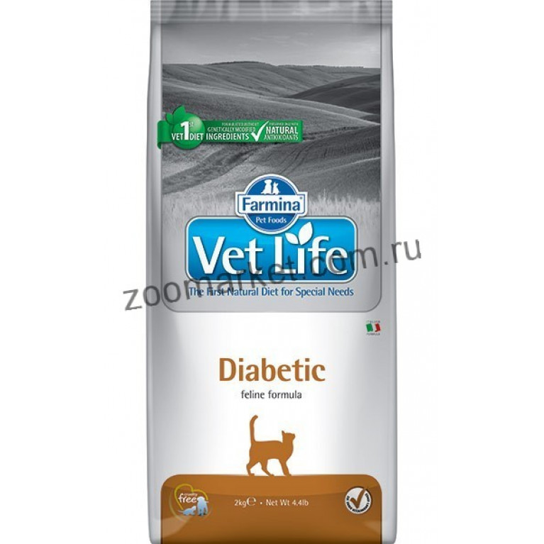 Farmina Vet Life Cat Diabetic Диетический сухой корм для кошек контроля уровня глюкозы в крови при сахарном диабете