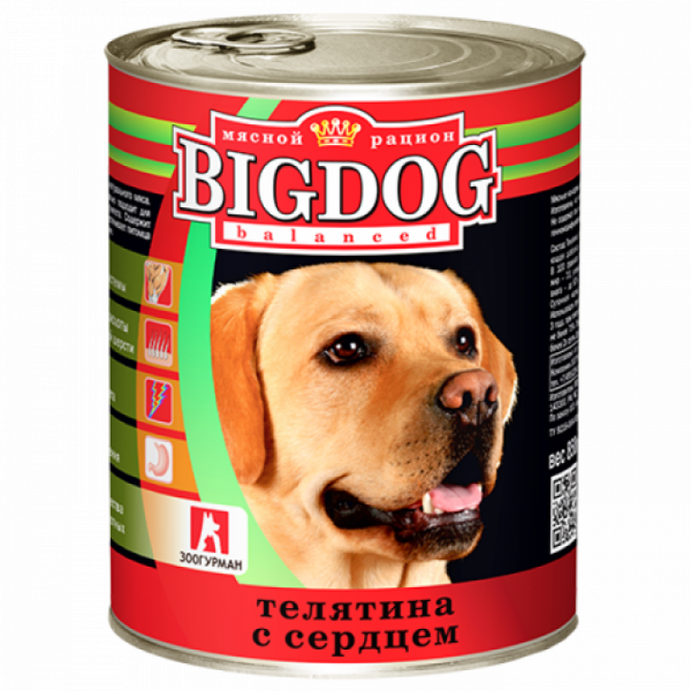 Big Dog консервы для собак "Телятина с сердцем" 850гр