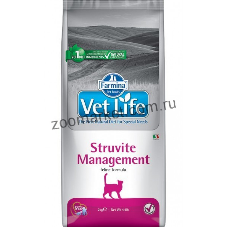 Farmina Vet Life Cat Struvite Management Диетический сухой корм для кошек лечения и профилактики рецидивов струвитного уролитиаза и идиопатического цистита.