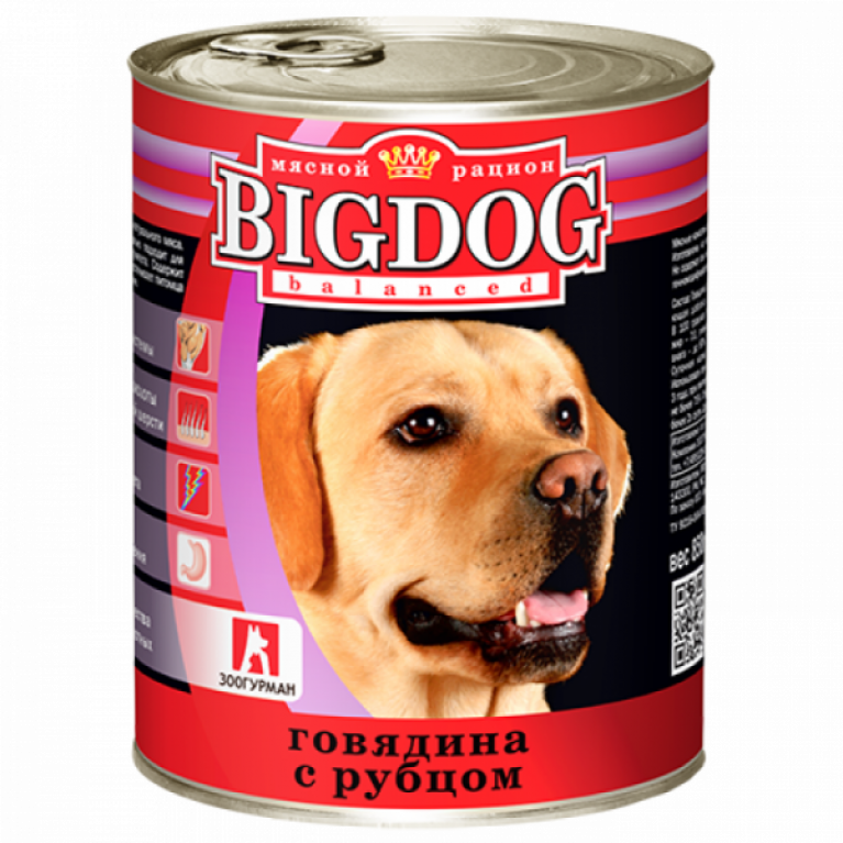 Big Dog консервы для собак "Говядина с рубцом" 850гр