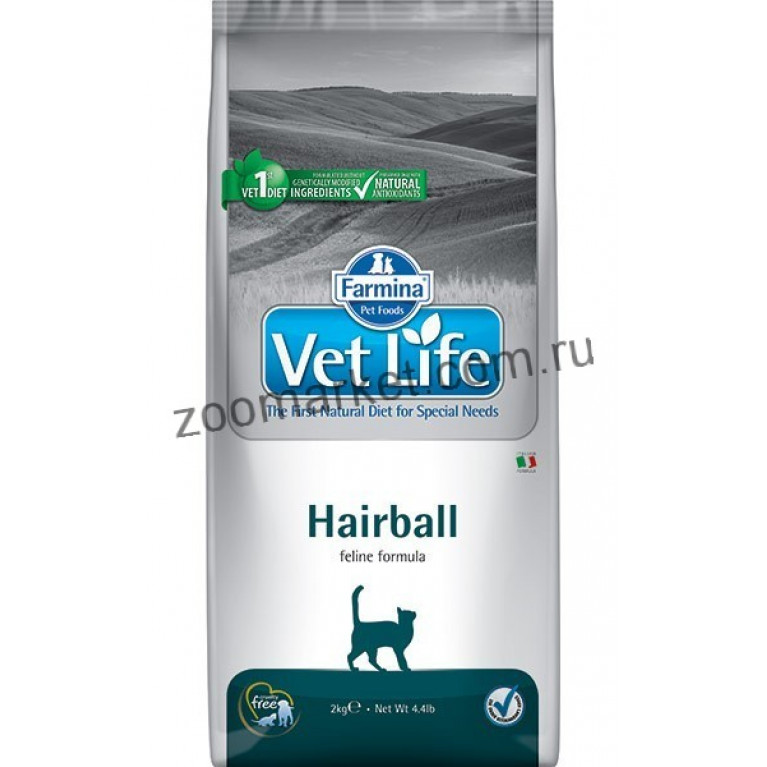 Farmina Vet Life Cat Hairball Диетический сухой корм для кошек выведения шерстяных комочков