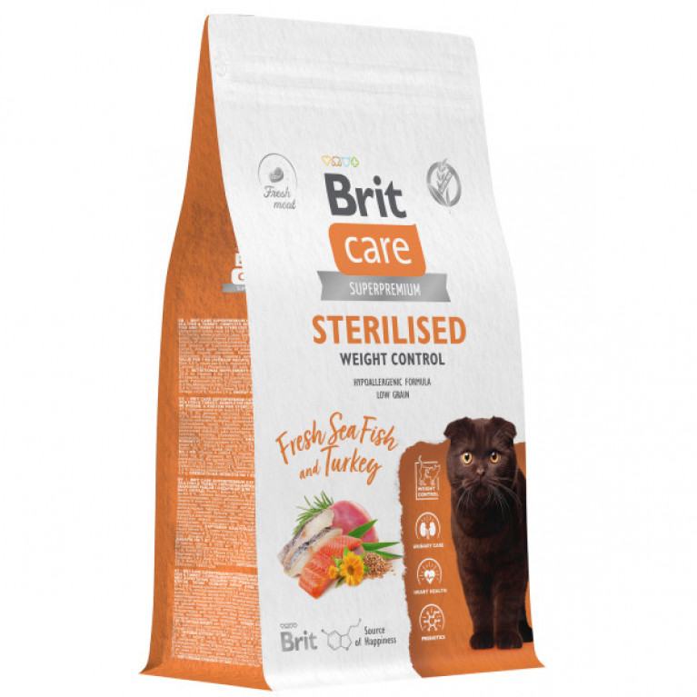 Brit Care Cat Sterilised Weight Control сухой корм для стерилизованных кошек для контроля веса, с морской рыбой и индейкой