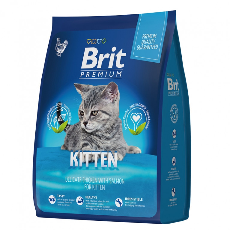 Brit Premium Cat Kitten Полнорационный сухой корм премиум класса с курицей для котят с курицей и лососем