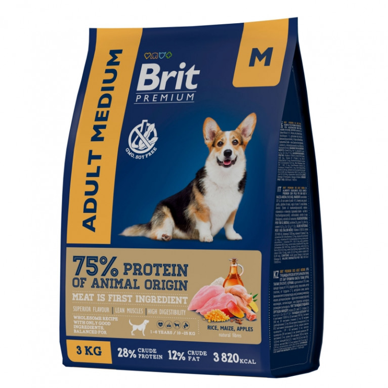 Brit Premium Adult Medium Полнорационный корм для взрослых собак средних пород (10–25 кг)