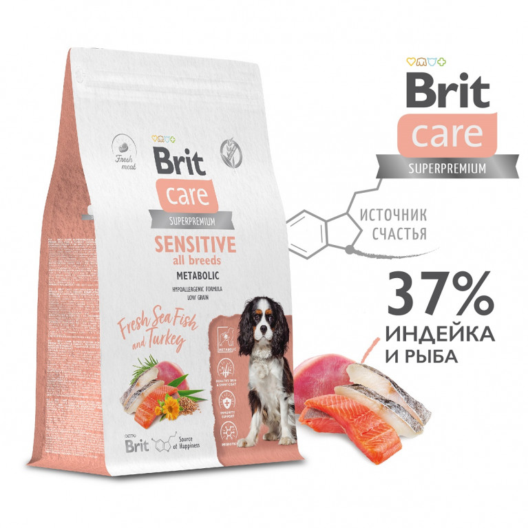 Brit Care Dog Adult Sensitive Metabolic сухой корм для взрослых собак, с морской рыбой и индейкой 