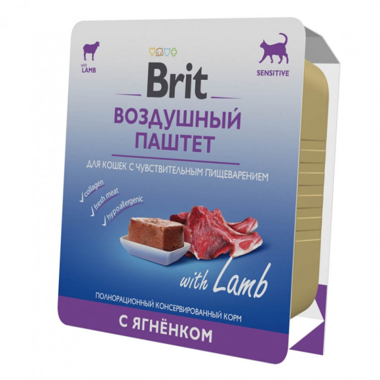 Brit Premium Воздушный паштет для взрослых кошек с чувствительным пищеварением с ягненком 100г