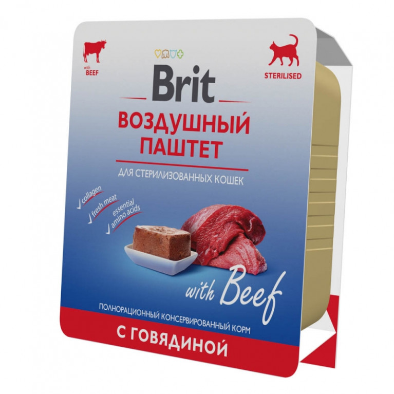 Brit Premium Воздушный паштет для взрослых стерилизованных кошек с говядиной 100г