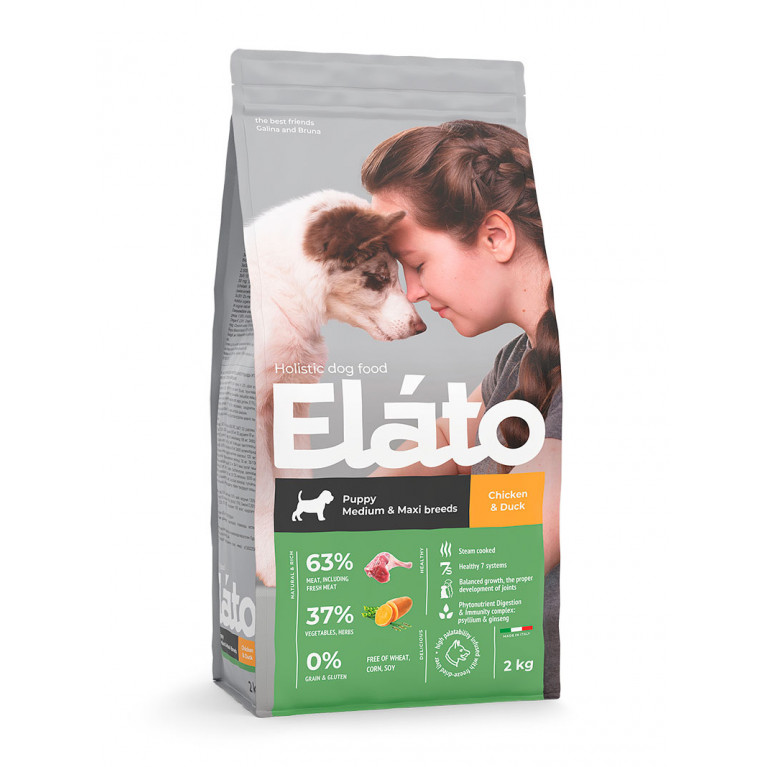 Elato Holistic Puppy Medium & Maxi Chicken & Duck сухой корм для щенков средних и крупных пород с курицей и уткой