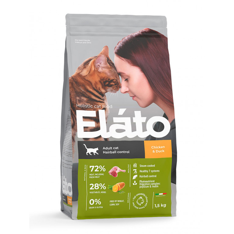 Elato Holistic Hairball Control сухой корм для взрослых кошек с курицей и уткой