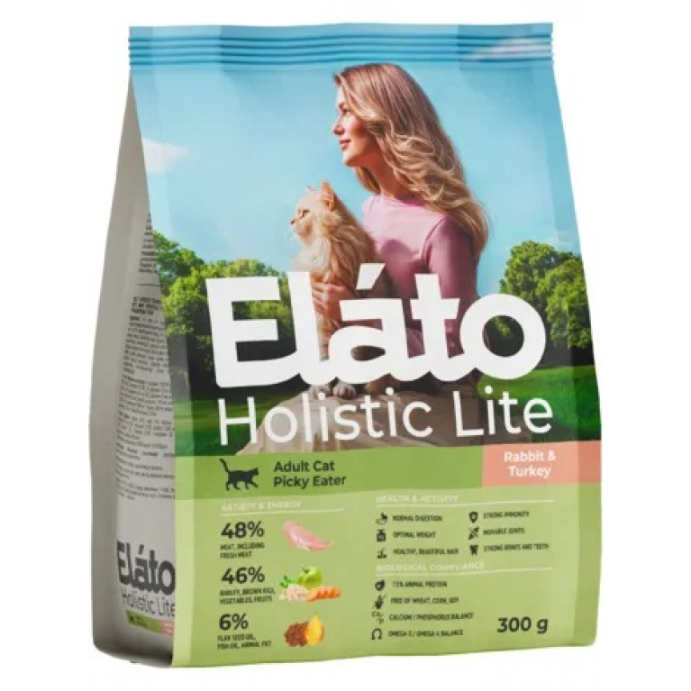 Elato Holistic Light Adult Cat Rabbit & Turkey / Picky Eater Полнорационный сухой корм для взрослых привередливых кошек с кроликом и индейкой 