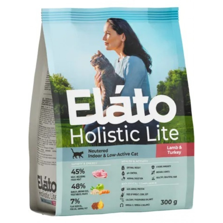 Elato Holistic Light Neutered / Indoor & Low-Active Cat / Lamb & Turkey Полнорационный сухой корм для стерилизованных кошек с ягнёнком и индейкой  