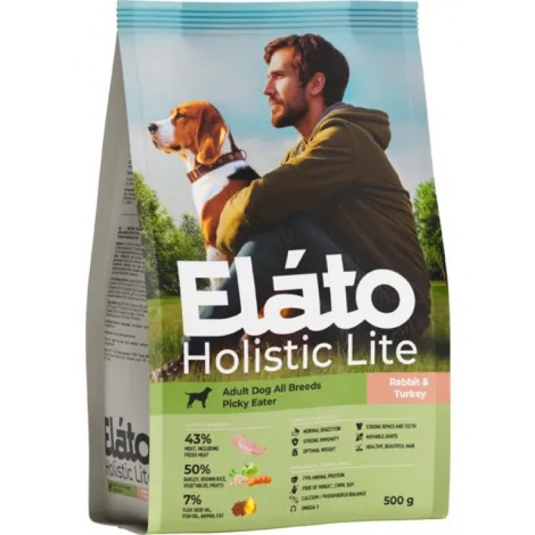Elato Holistic Light Adult Dog All Breeds Rabbit & Turkey / Picky Eater Полнорационный сухой корм для взрослых привередливых собак всех пород с кроликом и индейкой 
