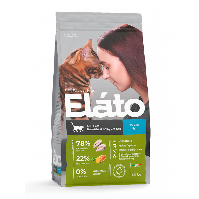 Elato Holistic Beautiful & Shiny Cat Hair сухой корм для взрослых кошек с рыбой