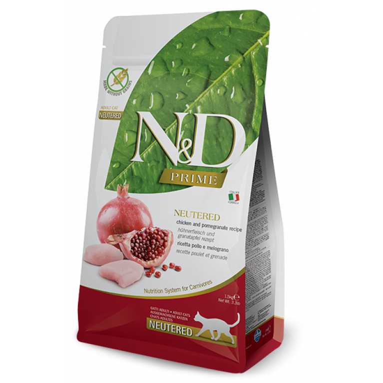 Farmina N&D Prime Cat Chicken & Pomegranate Neutered Беззерновой корм для стерилизованных кошек и кастрированных котов Курица с Гранатом