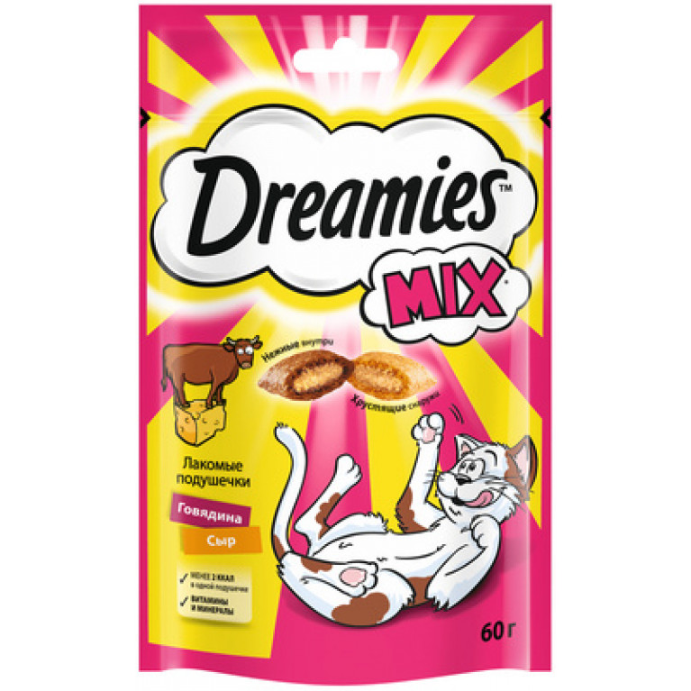 Dreamies Mix Лакомые подушечки для кошек (с говядиной и сыром) 60г