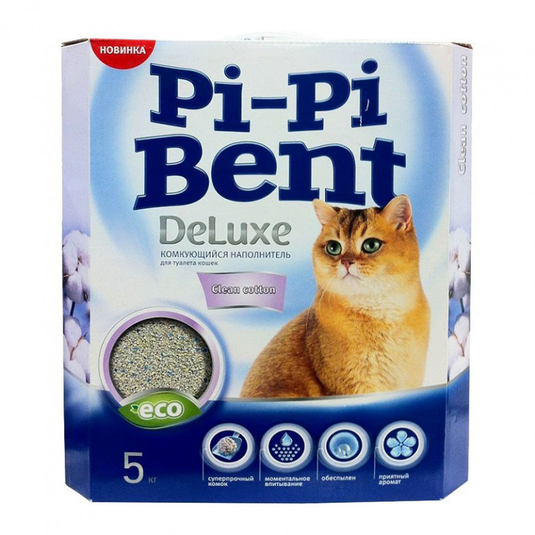 Pi-Pi-Bent Deluxe Clean cotton Комкующийся наполнитель 5кг