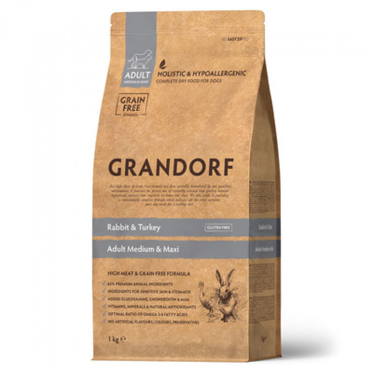 Grandorf Adult Medium&Maxi Rabbit & Turkey Корм для взрослых собак средних и крупных пород (кролик с индейкой)